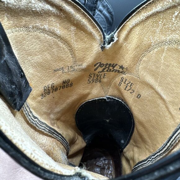 Tony Lama 5984 Men Size 8.5D Black Leather Classic Pull On Western Cowboy Boot - Picture 8 of 8